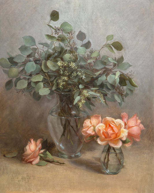 Garden Roses with Eucalyptus