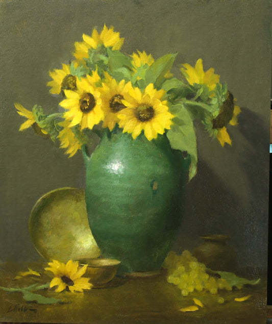 Golden Blooms in Emerald Light
