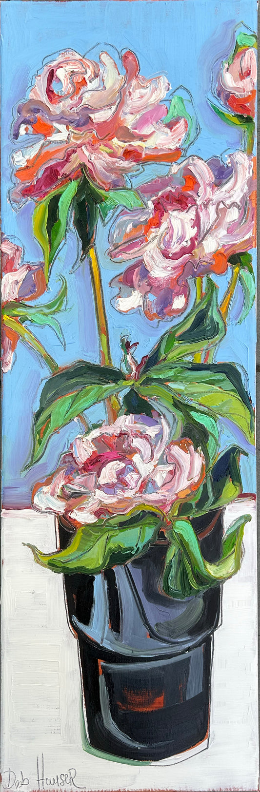 Pink Peonies in Black Vase